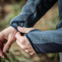 PDW Chase Polartec ThermalPro Hoodie blue thumbhole cuff detail