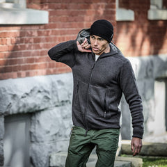 PDW Orion full zip merino wool hoodie pursuit black made in Italy beanie and duffel