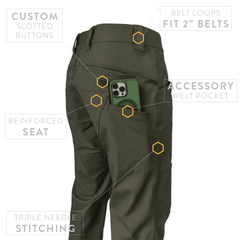 PDW Raider Field Pant Ranger Green stretch canvas back details