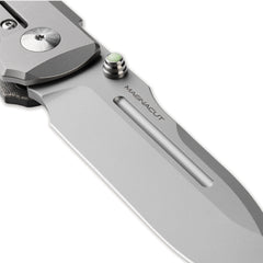 PDW SPD Invictus-SP EDC knife OD green micarta glow in the dark thumbstub detail