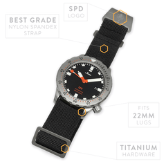PDW SPD Ti-MNPara strap titanium clasp and keeper rings detail in black 24mm